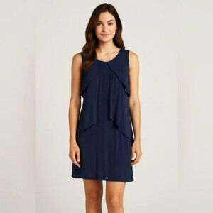 Alfani Layered Mini Dress Navy Sleeveless Tiered Scoop Neck Stretchy Size L